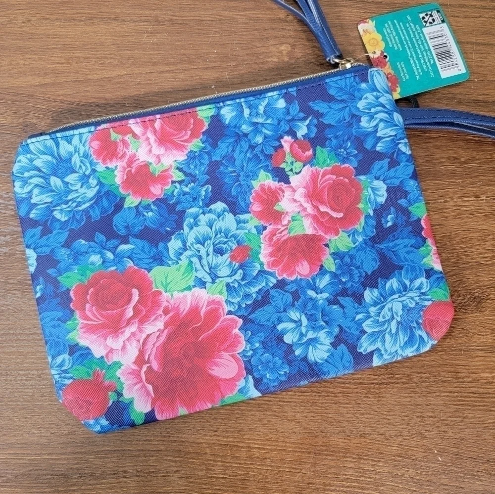 NEW Pioneer Woman Cosmetic Bag Breezy Blossom Print Wristlet